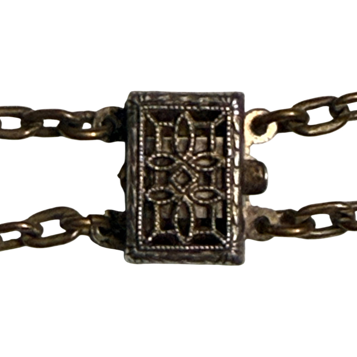 Decorative openwork sterling clasp on 1920s glass beaded choker