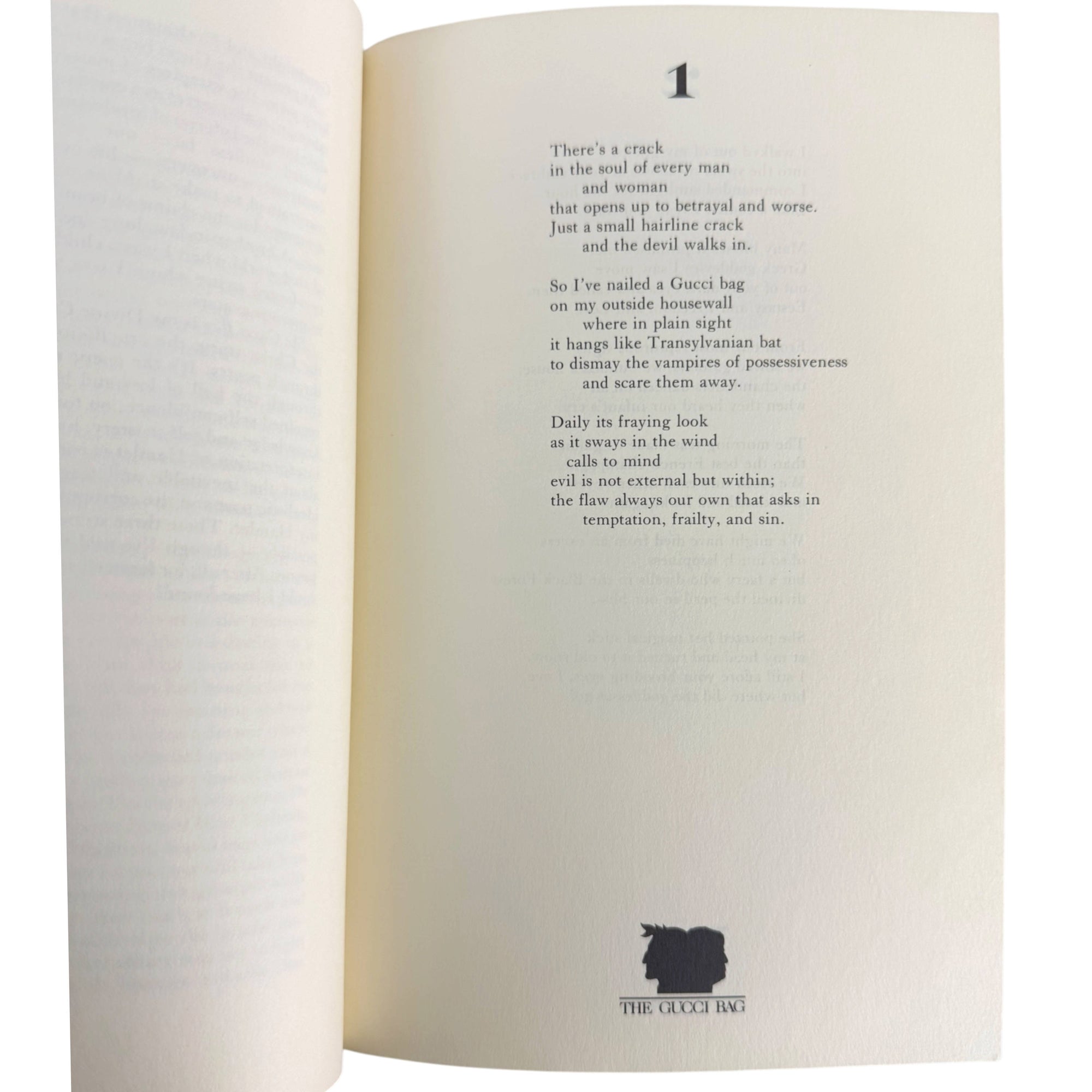 the first page from a poetry book titled The Gucci Bag by Irving Layton