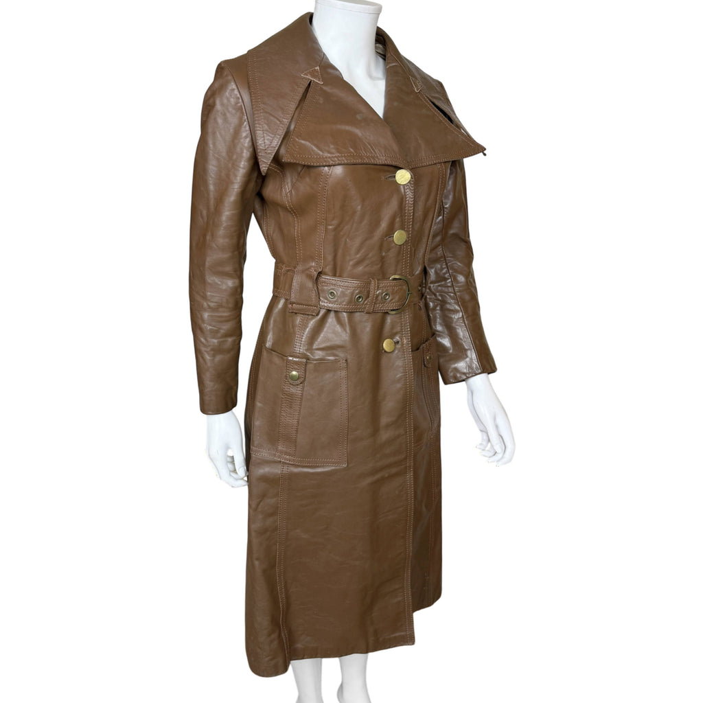 Vintage Irving Posluns brown leather coat three-quarter front view
