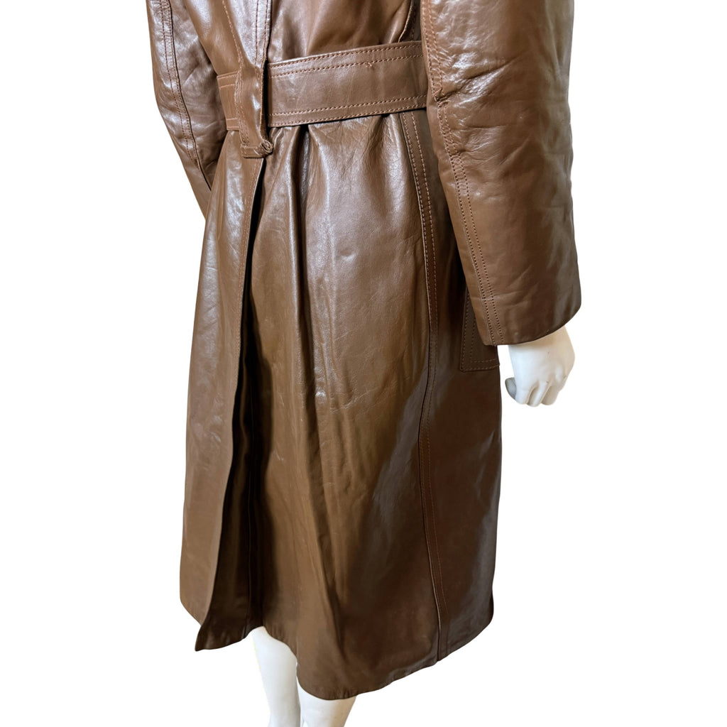 Vintage Irving Posluns leather coat back belt and inverted pleat detail
