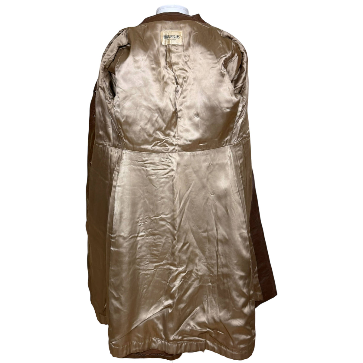 Irving Posluns vintage leather coat champagne satin interior lining