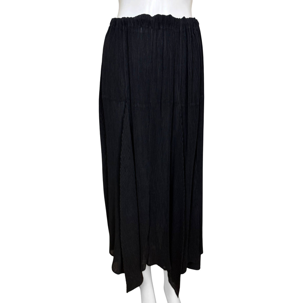 Vintage 1996 Issey Miyake black pleated asymmetrical skirt front view