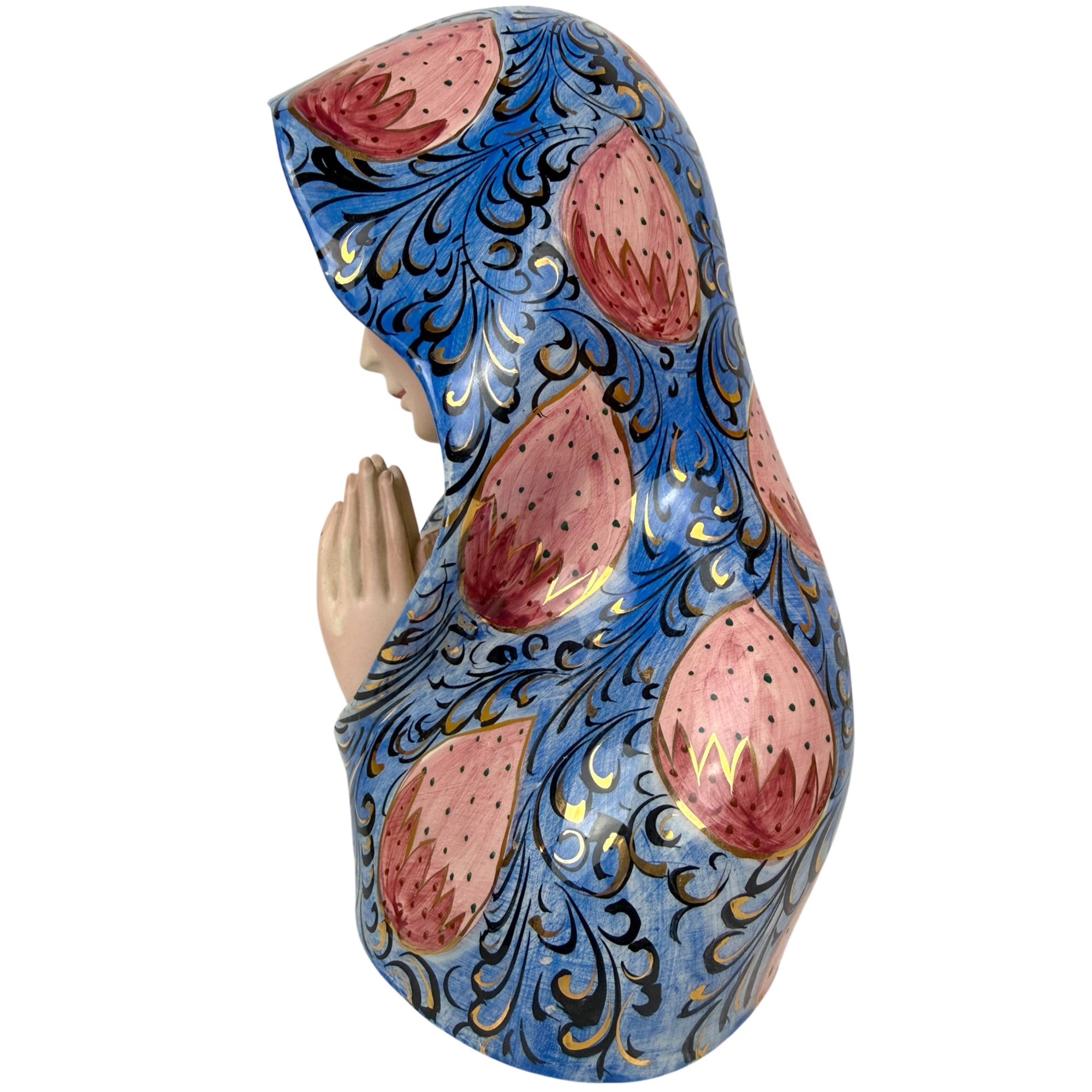 Side view of hand painted Italian Madonna bust