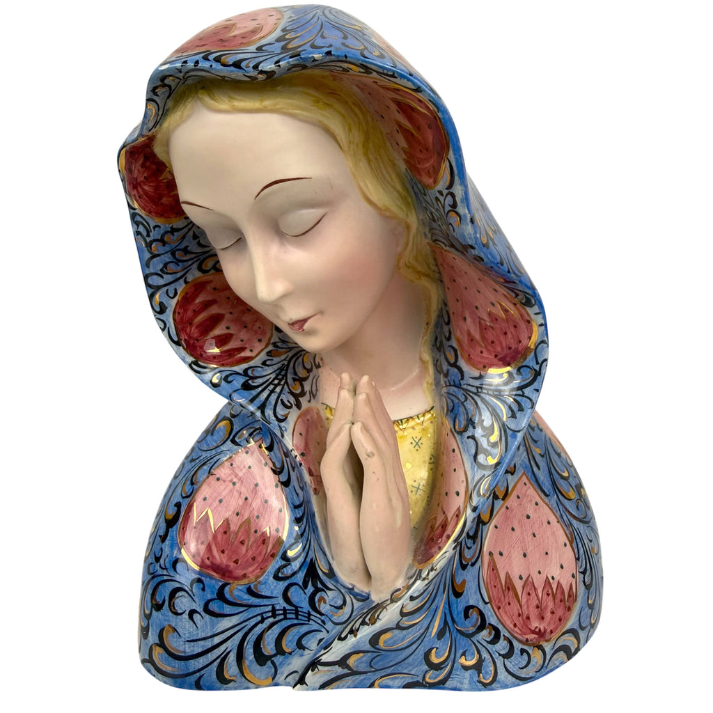 Vintage Italian ceramic Madonna bust hand painted Virgin Mary