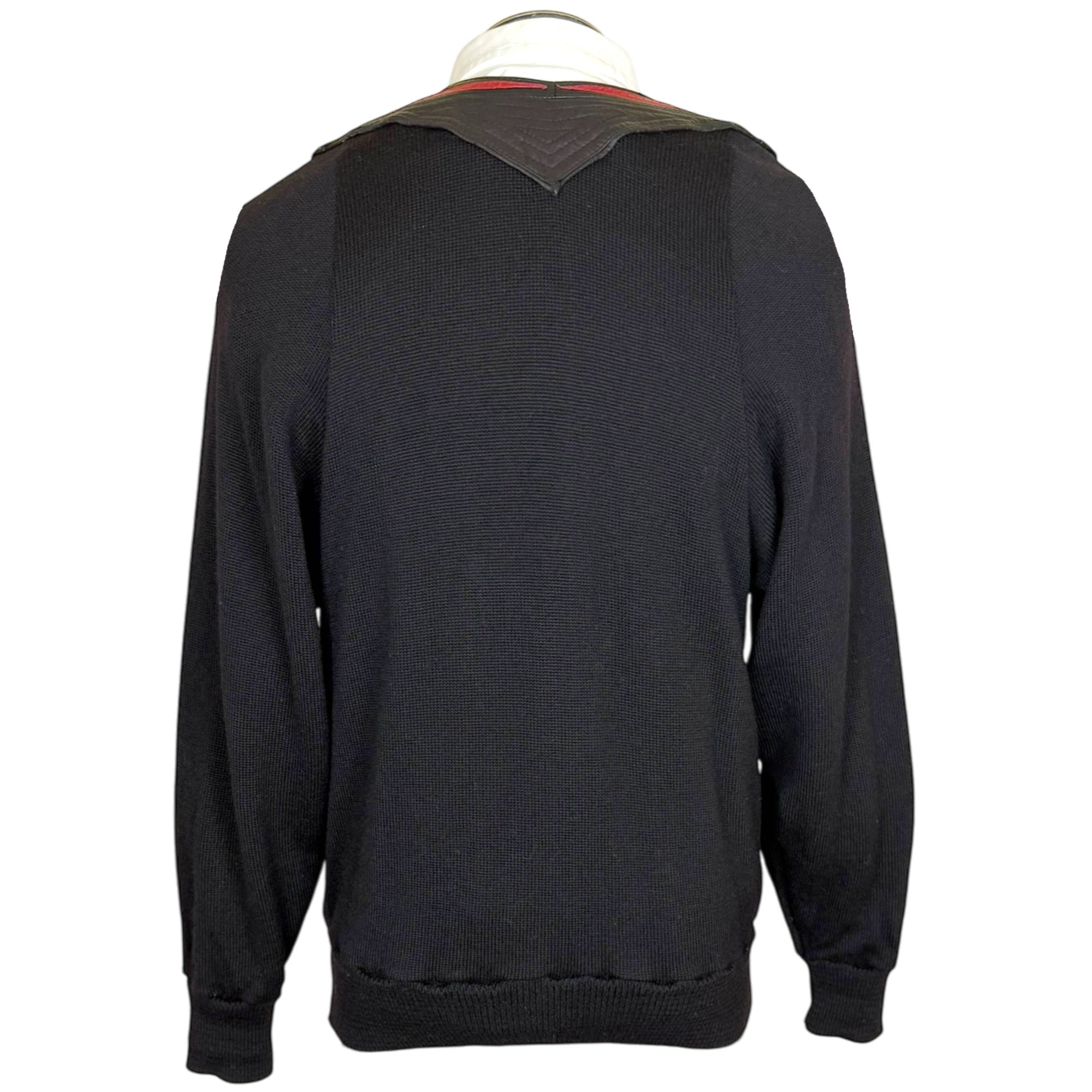 1980s Vintage Izzy Camilleri Sweater Black Wool w Leather L