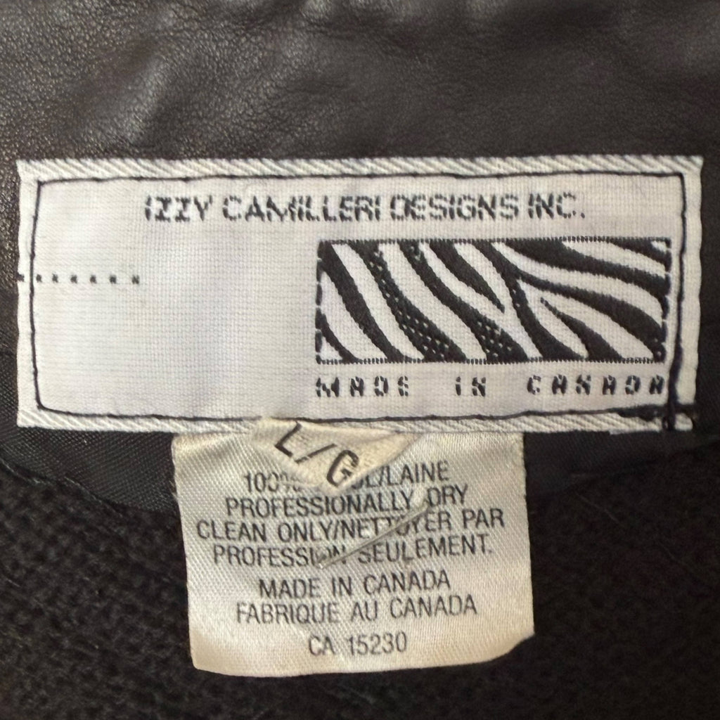 1980s Vintage Izzy Camilleri Sweater Black Wool w Leather L