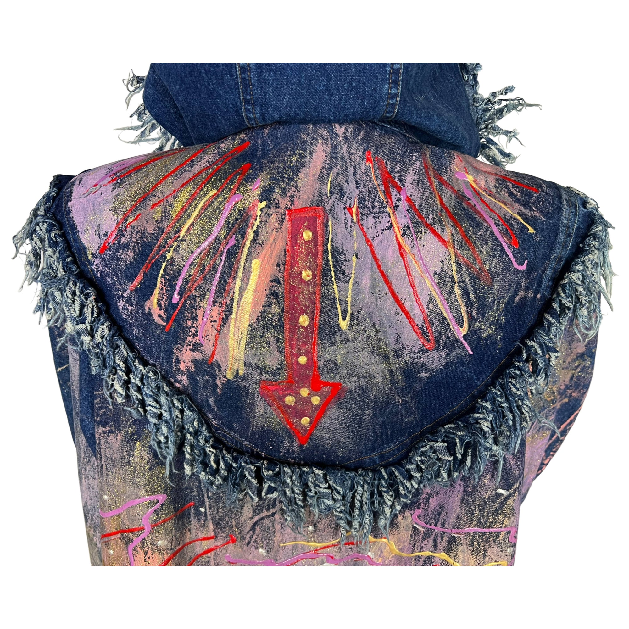 1980s Vintage Hand Painted Denim Coat City Night Skyline M