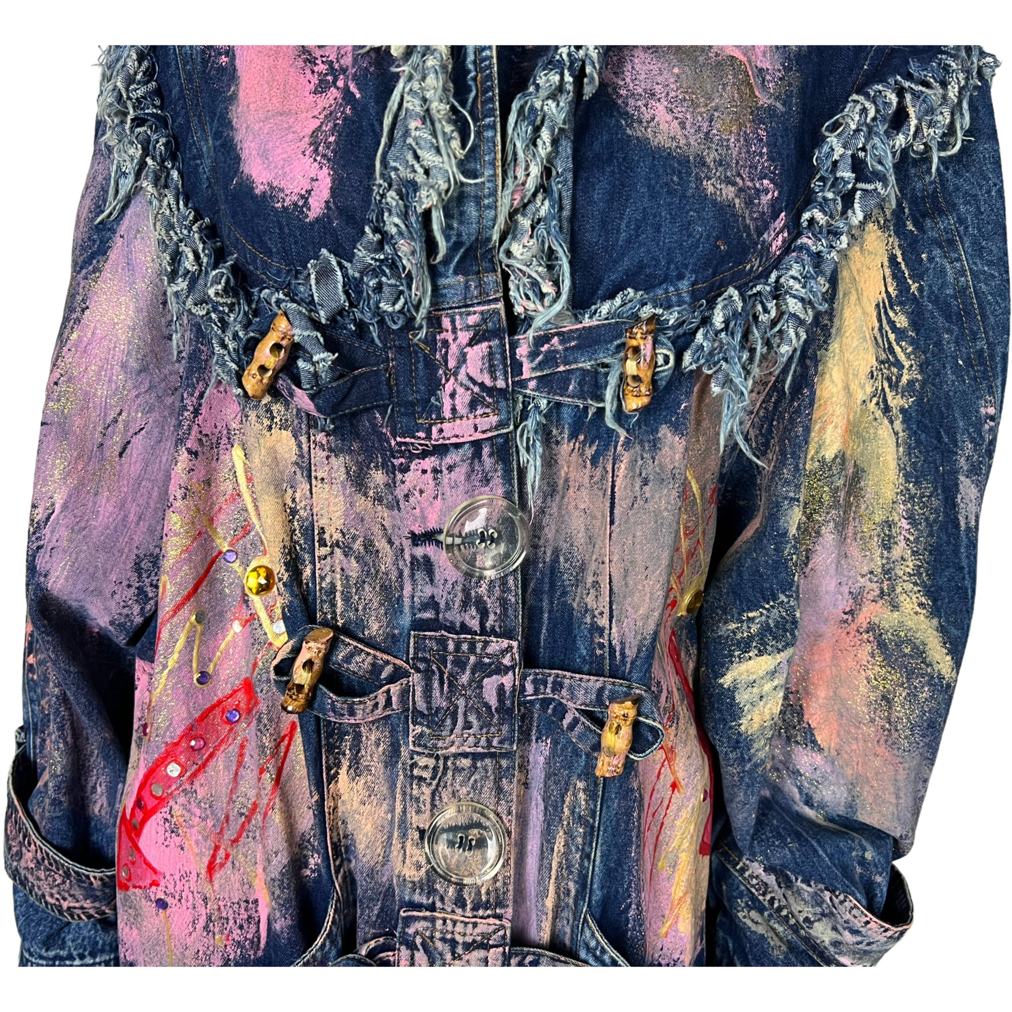 1980s Vintage Hand Painted Denim Coat City Night Skyline M