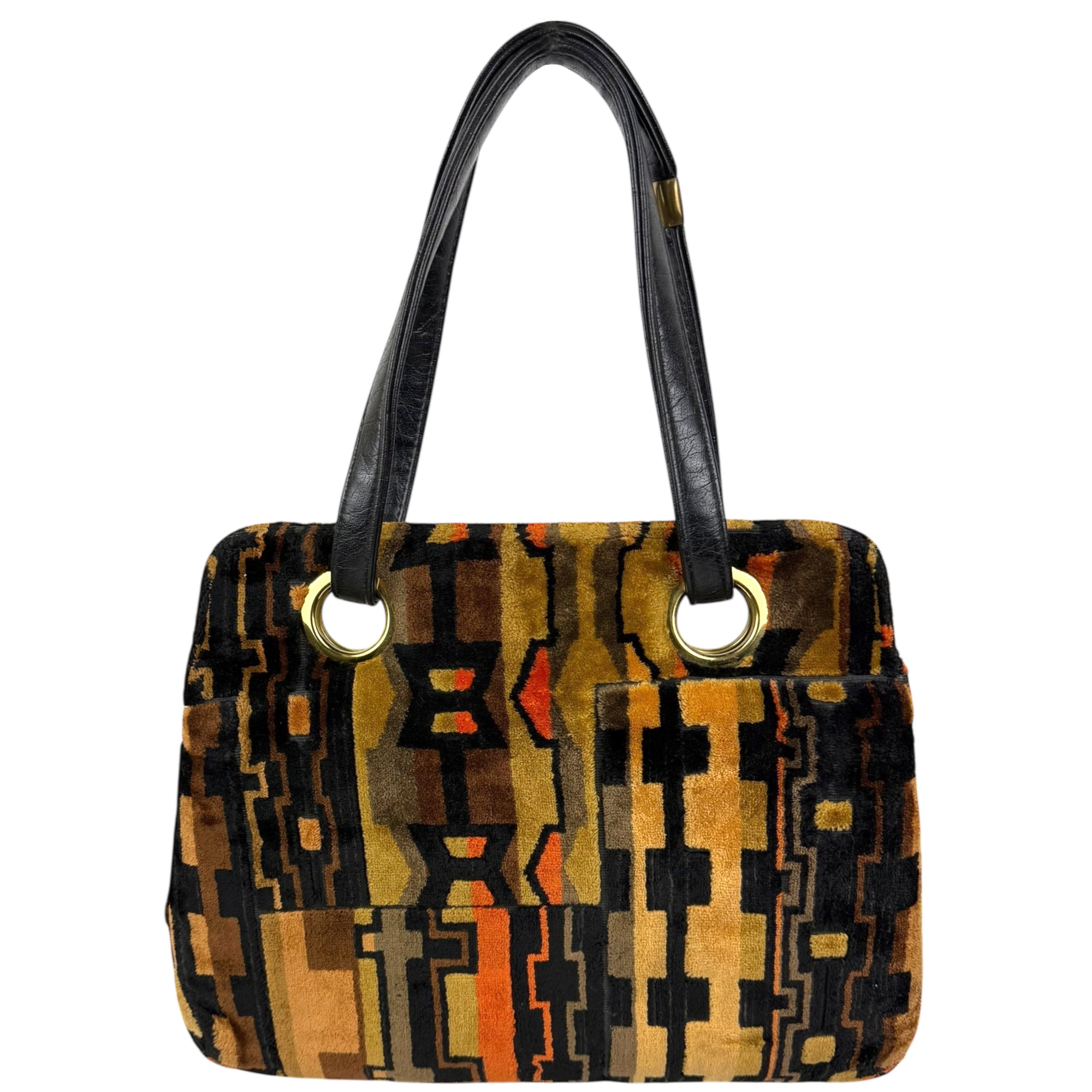 Vintage 60s Cut Velvet Handbag Geometric Chenille Purse JR