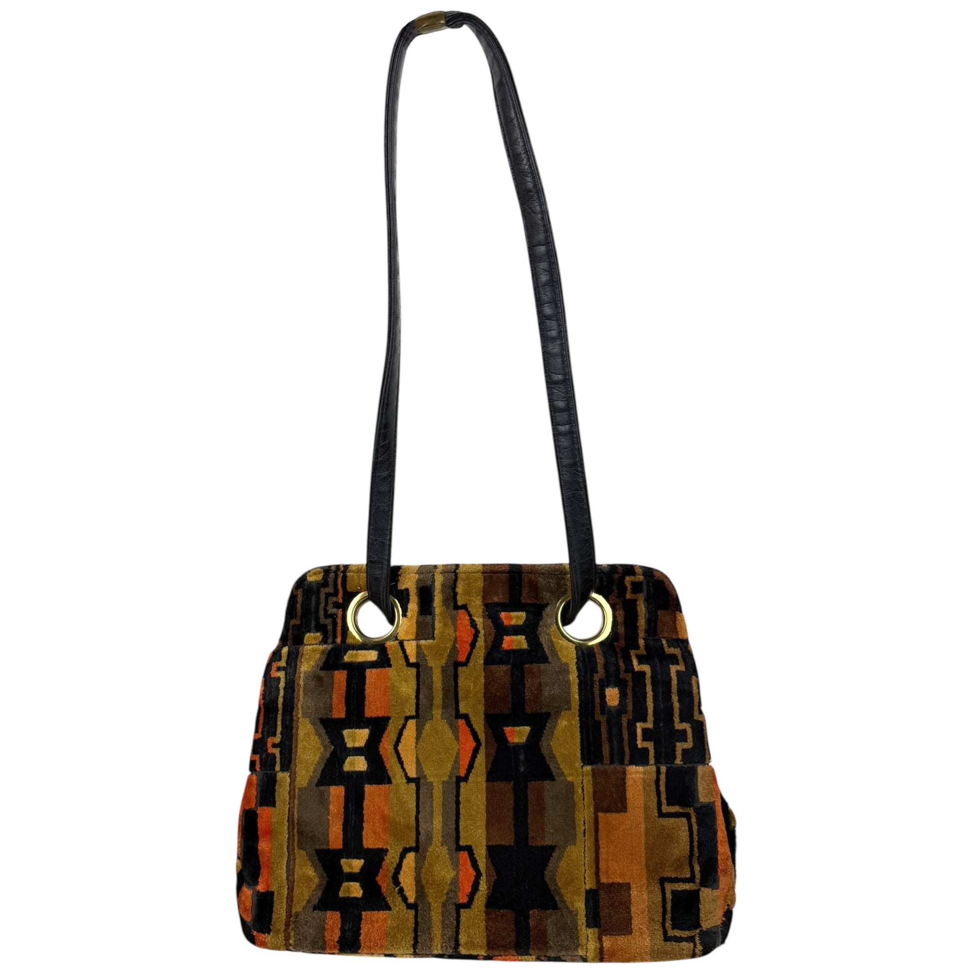 Vintage 60s Cut Velvet Handbag Geometric Chenille Purse JR