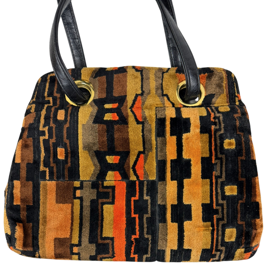 Vintage 60s Cut Velvet Handbag Geometric Chenille Purse JR