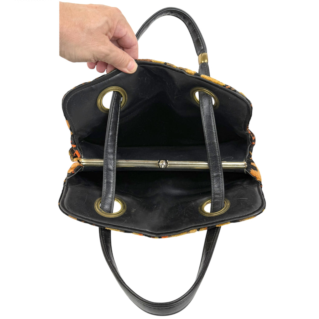 Vintage 60s Cut Velvet Handbag Geometric Chenille Purse JR