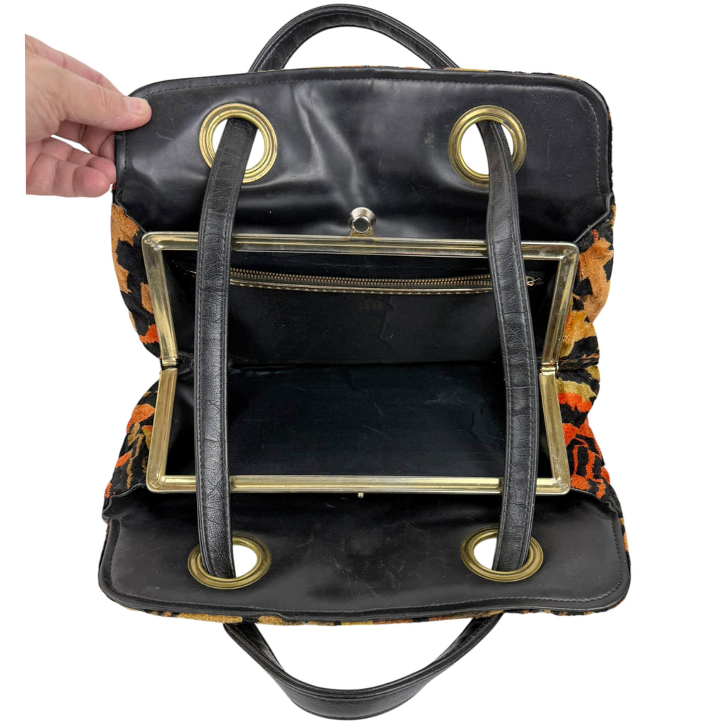 Vintage 60s Cut Velvet Handbag Geometric Chenille Purse JR