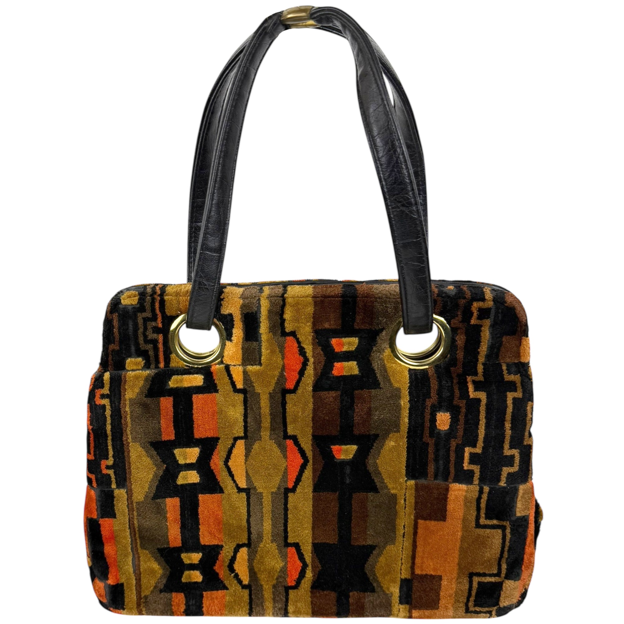 Vintage 60s Cut Velvet Handbag Geometric Chenille Purse JR