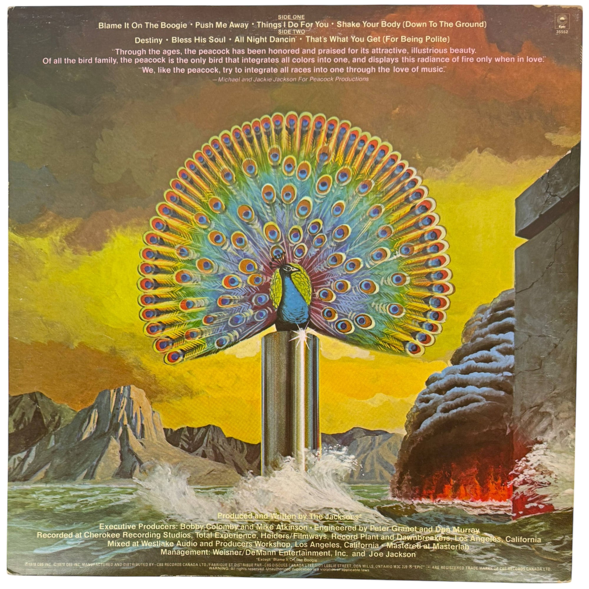 back cover of The Jacksons Destiny LP Vinyl Record