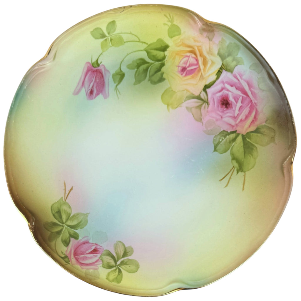 Antique Porcelain Charger Jaeger & Co Hand Painted Roses