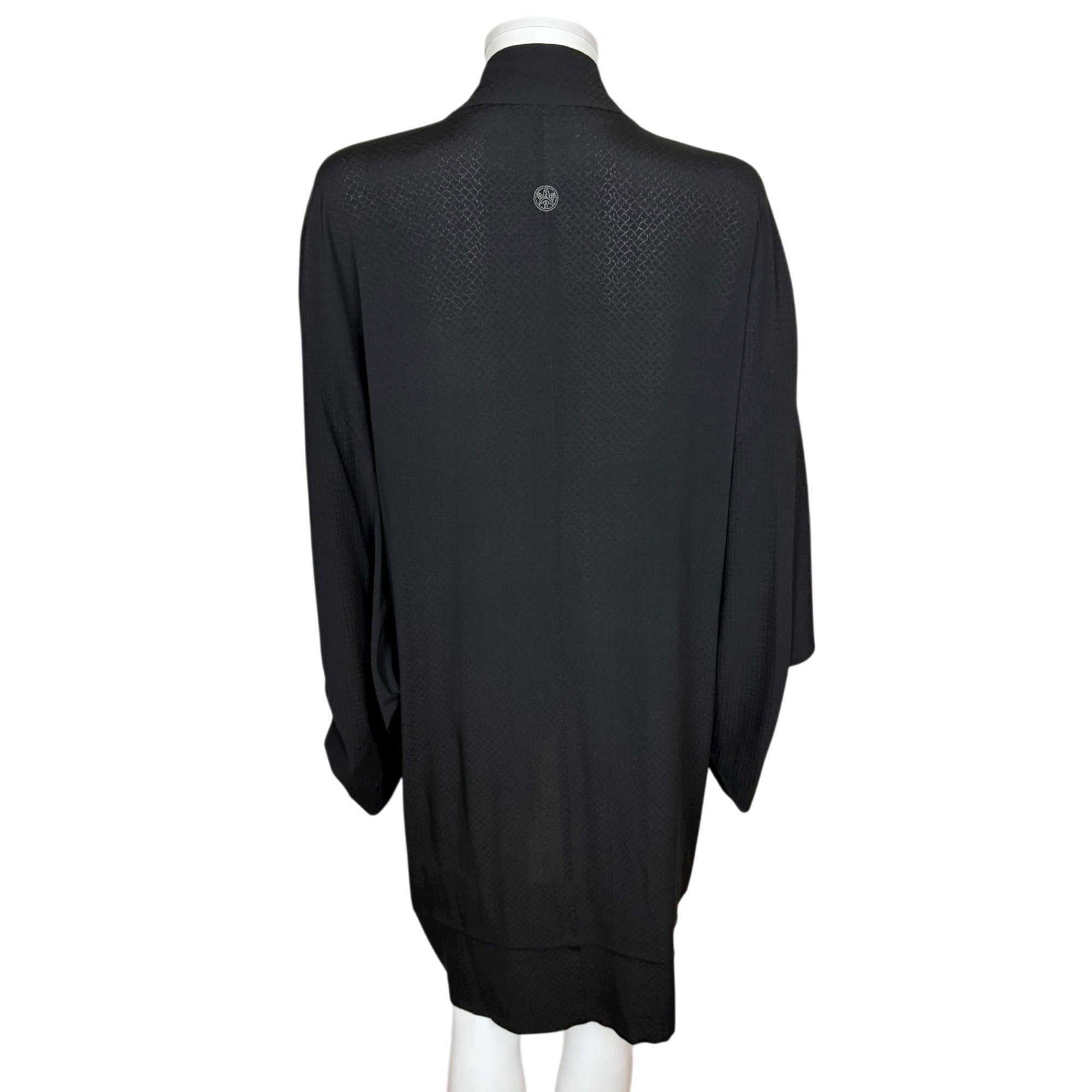 Vintage Japanese Black Silk Haori Jacket with Woven Mon