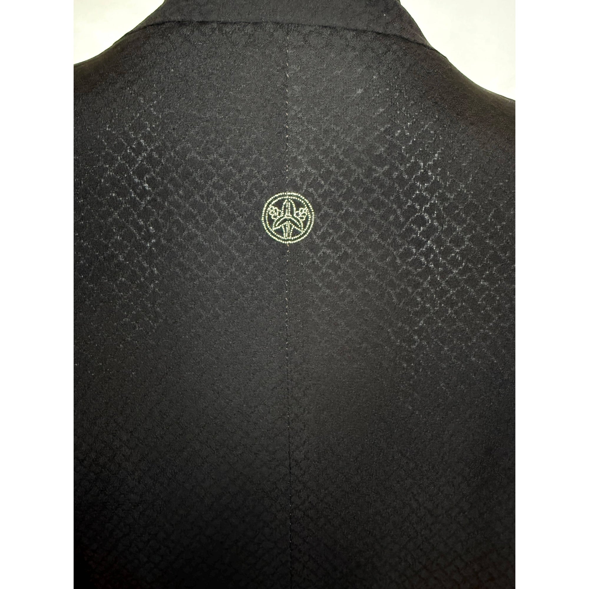 Vintage Japanese Black Silk Haori Jacket with Woven Mon