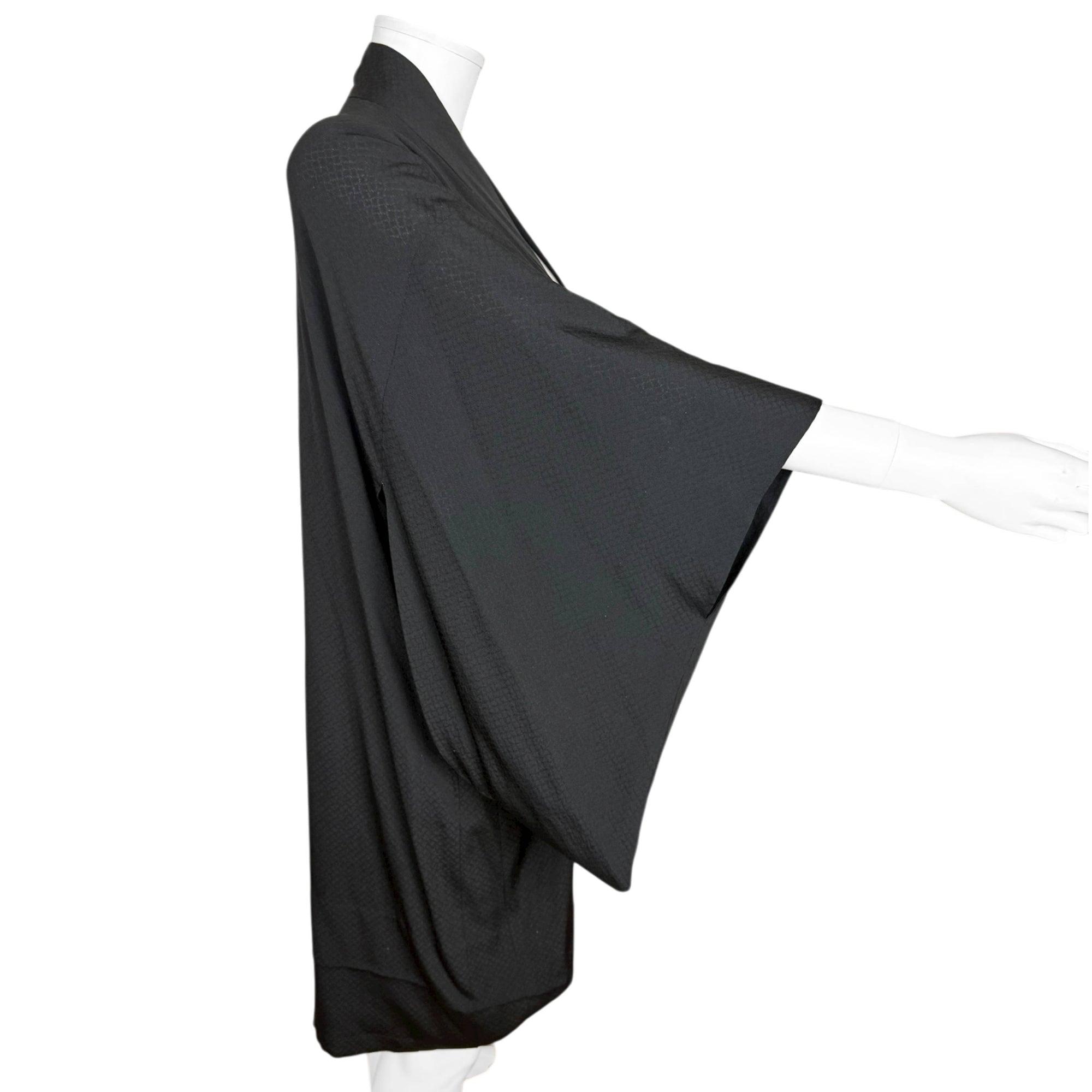 Vintage Japanese Black Silk Haori Jacket with Woven Mon