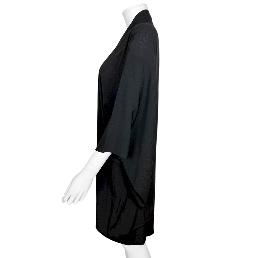 Vintage Japanese Black Silk Haori Jacket with Woven Mon