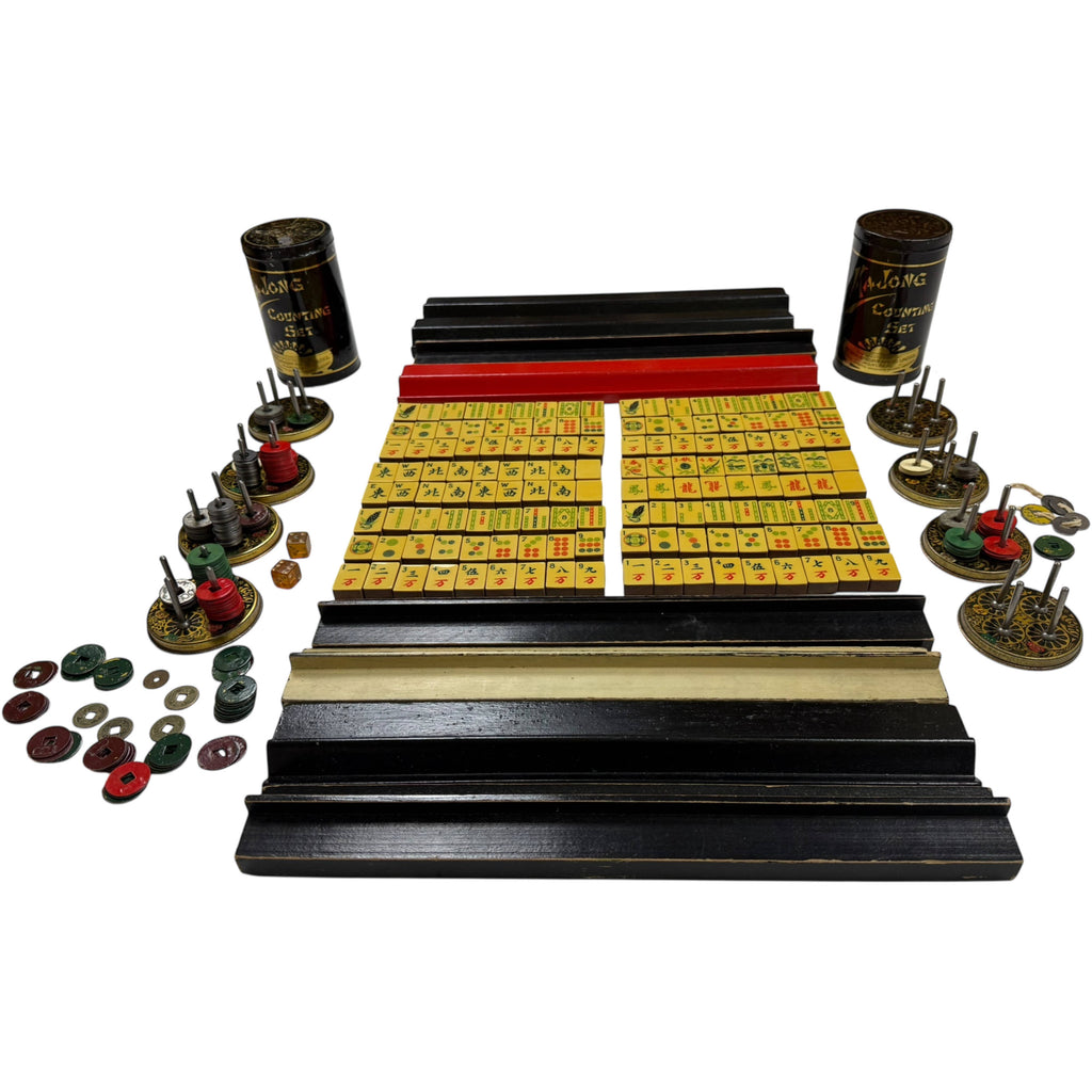 Vintage 1920s Chinese Mahjong Game 144 French Ivory Tiles