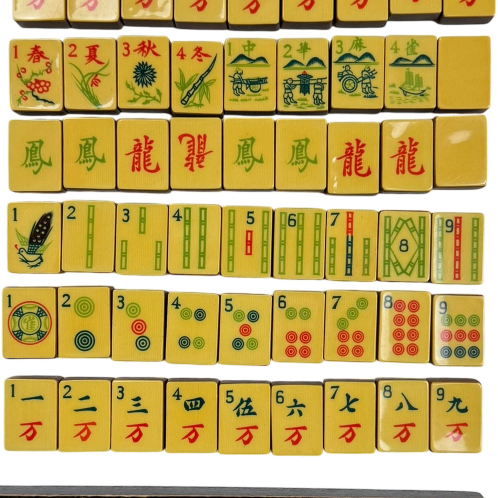 Vintage 1920s Chinese Mahjong Game 144 French Ivory Tiles