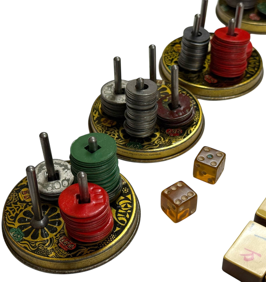 Vintage 1920s Chinese Mahjong Game 144 French Ivory Tiles