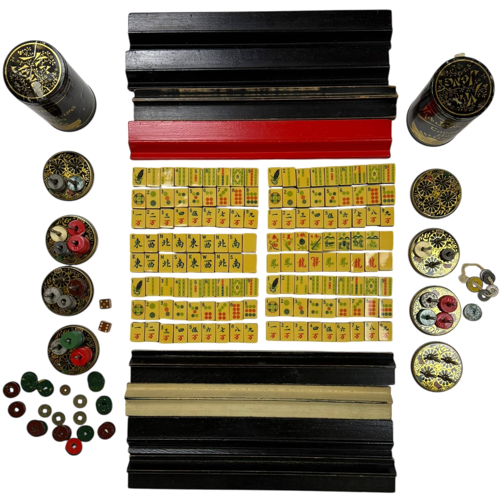 Vintage 1920s Chinese Mahjong Game 144 French Ivory Tiles