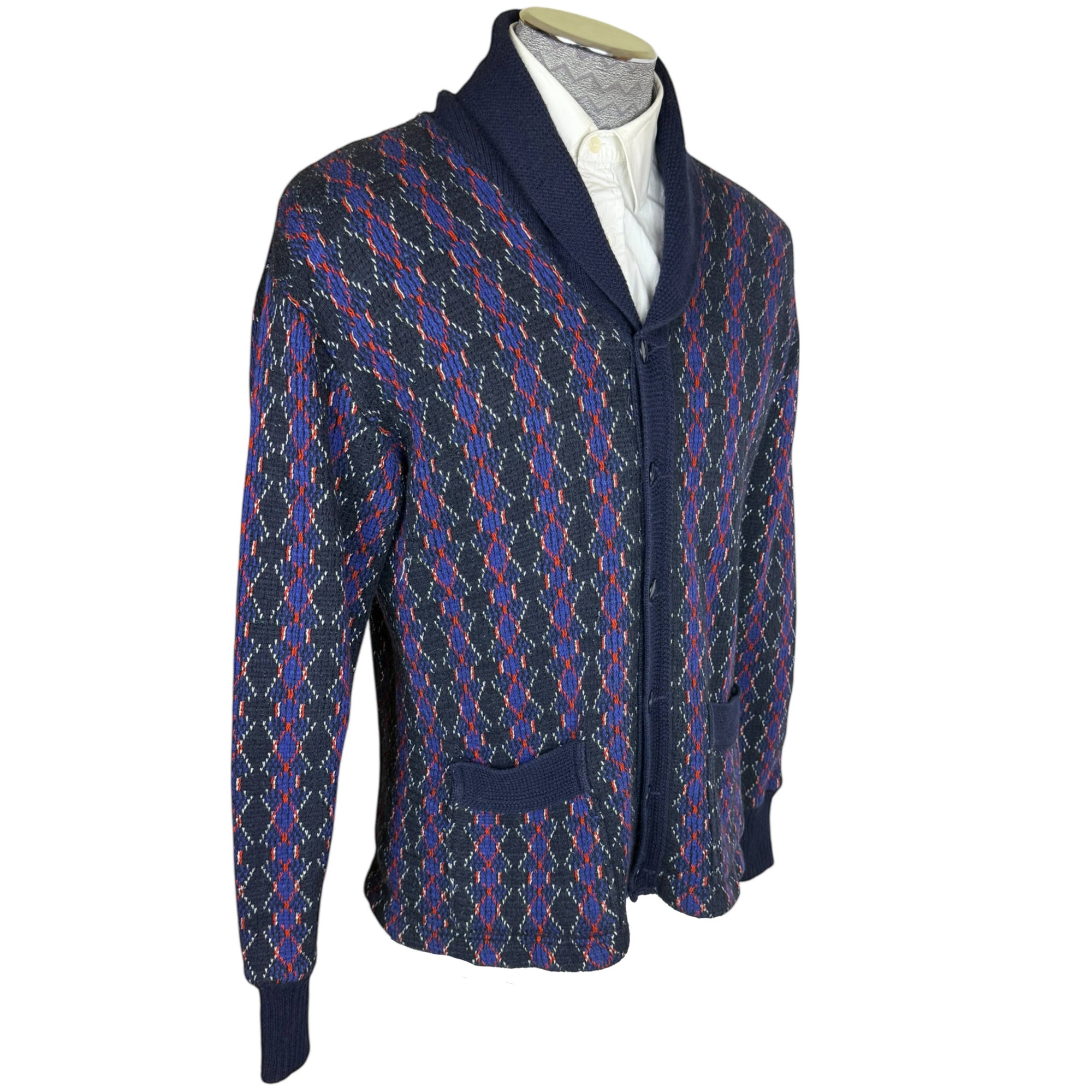 Vintage 1960s Cardigan Sweater w Shawl Collar Men’s Size M