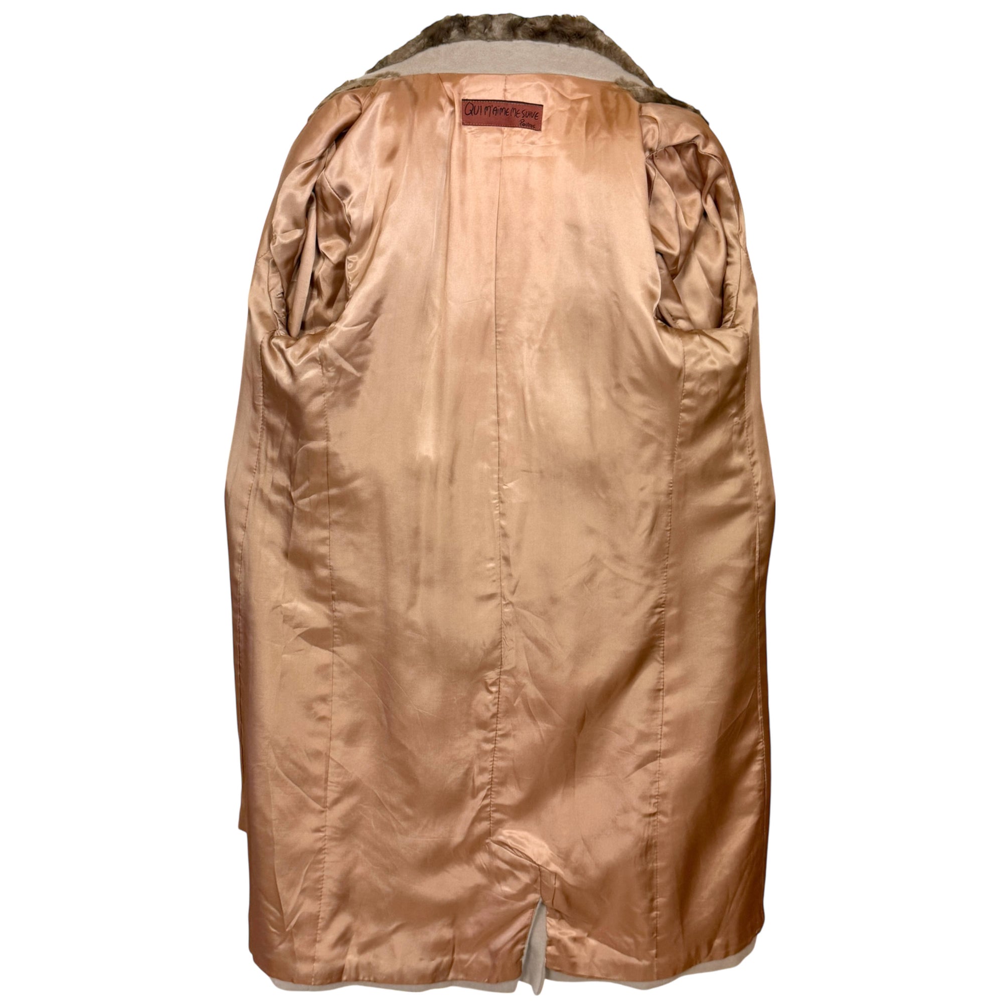 Lining of Vintage 1990s Jean Claude Poitras Wool Coat Qui M'aime Me Suive