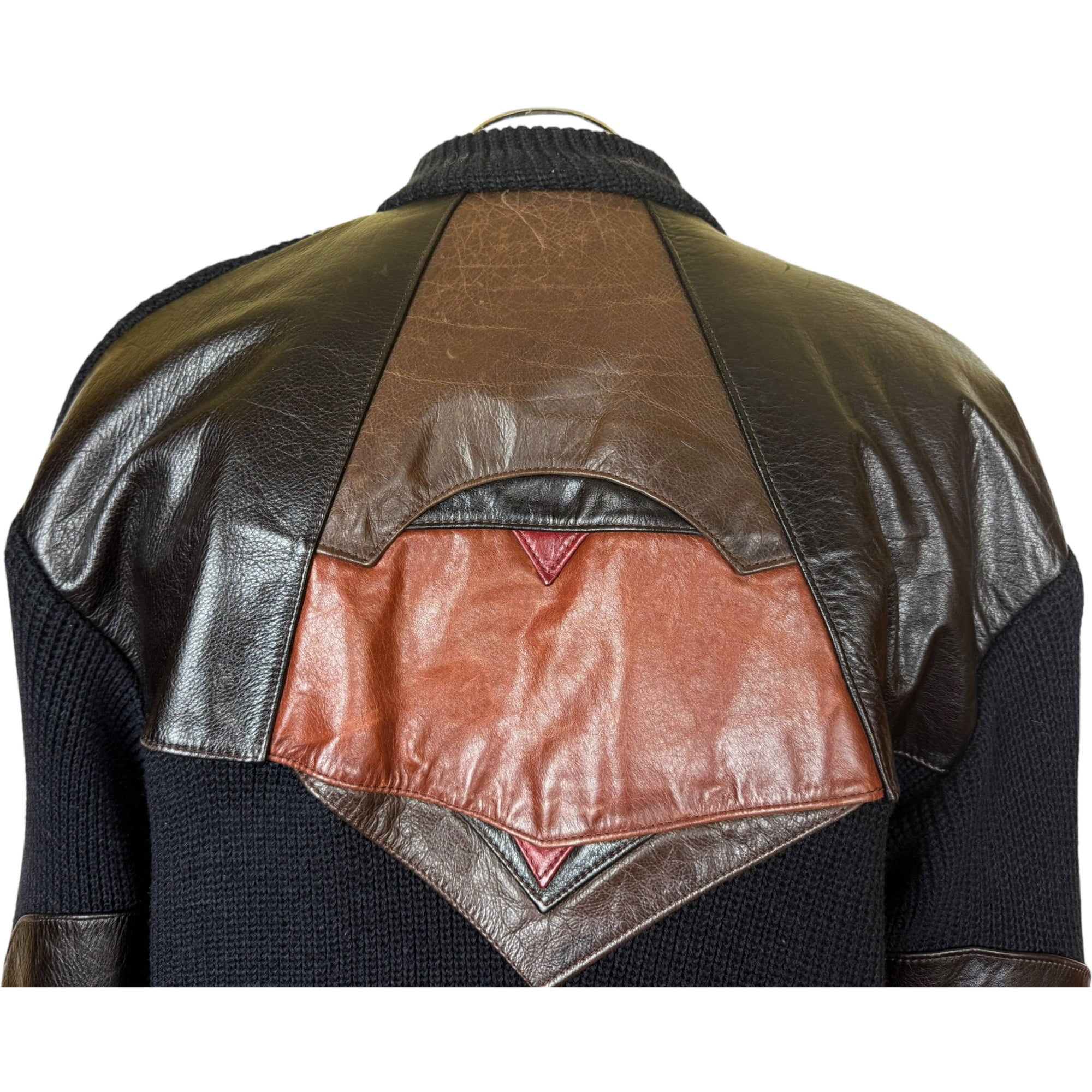 Vintage 1980s Knit Bomber Jacket with Leather Trim Size L