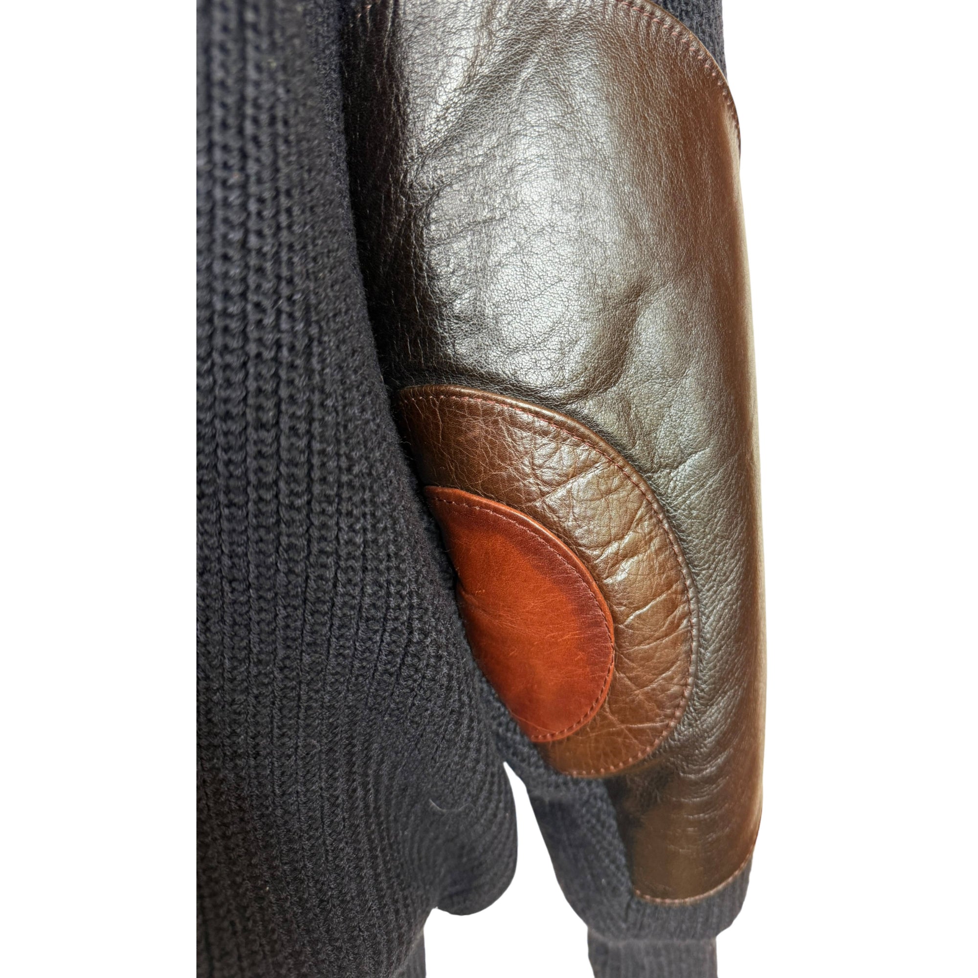 Vintage 1980s Knit Bomber Jacket with Leather Trim Size L