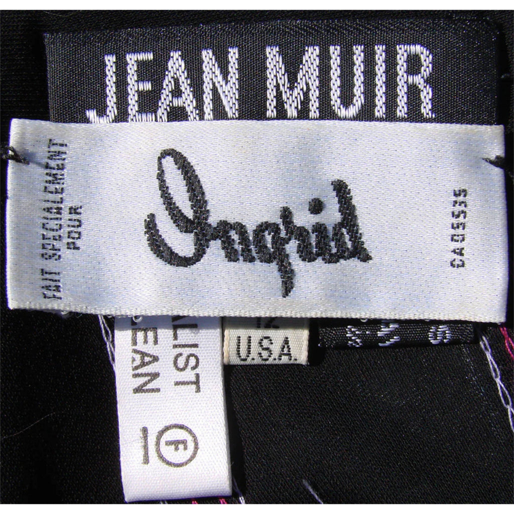 Vintage Jean Muir Dress - Black Rayon Jersey w Pink Sequins