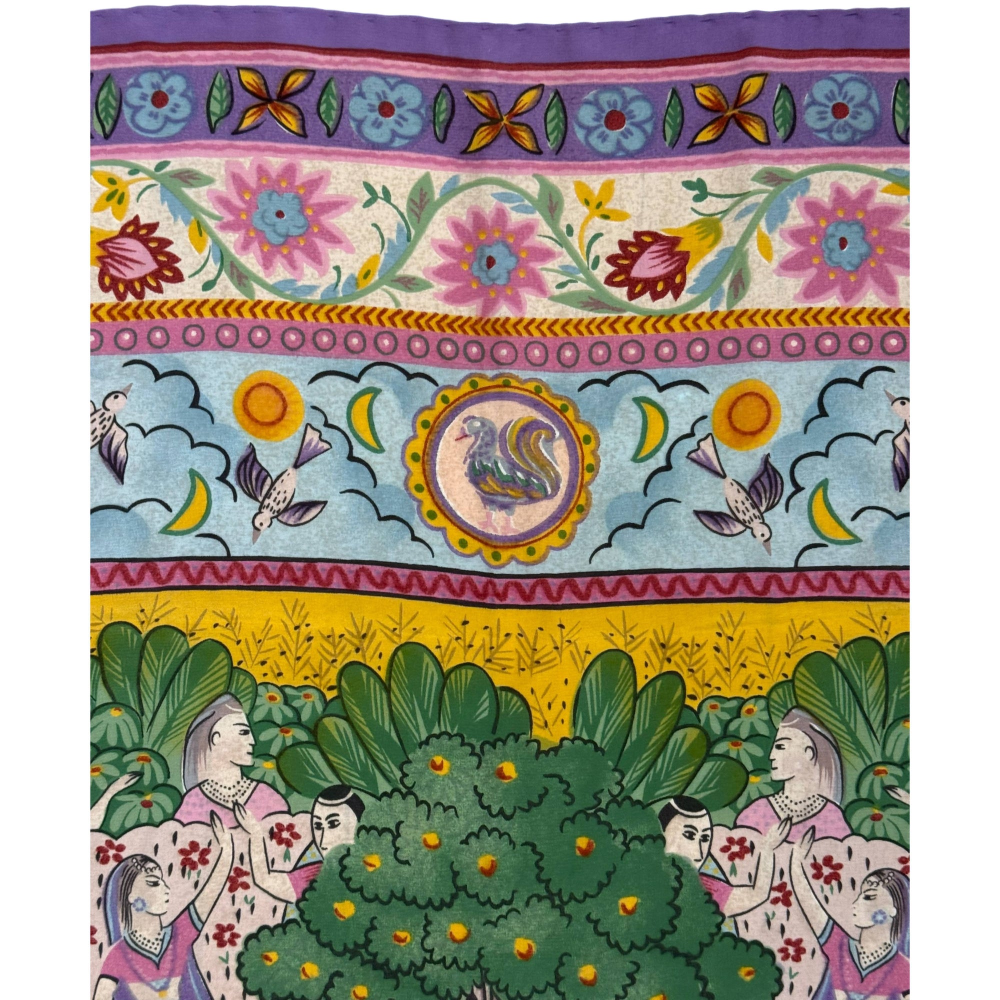 Vintage silk scarf figural design indian motifs