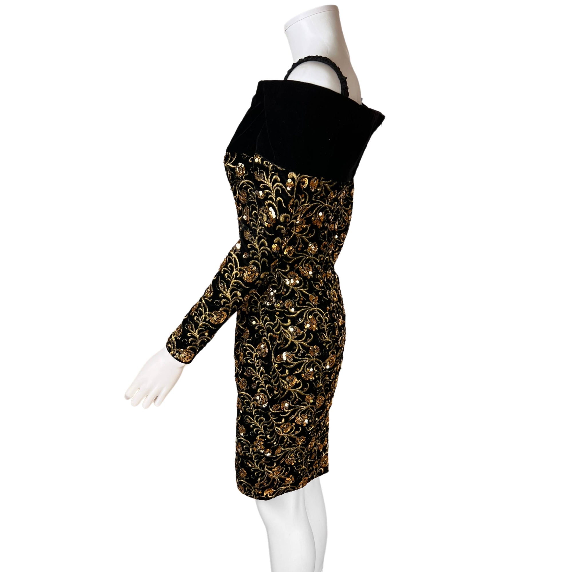jessica mcclintock party dresses Jessica McClintock Black Velvet Sequin and Embroidery Party Dress- 90s Era Vintage