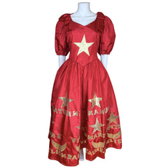 1980s Vintage Astrology Dress Red Taffeta Jo Jo Size L