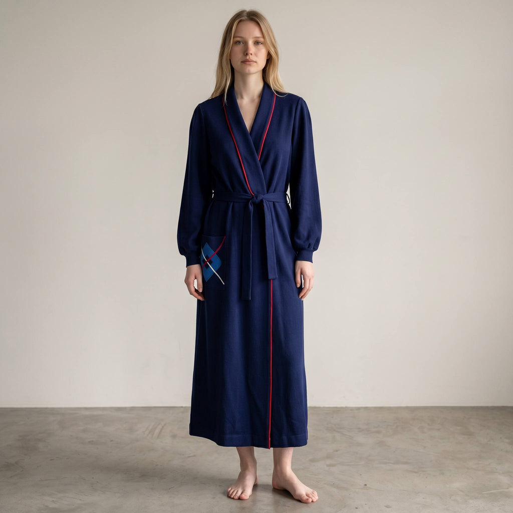 AI model wearing vintage 70s italian dressing gown