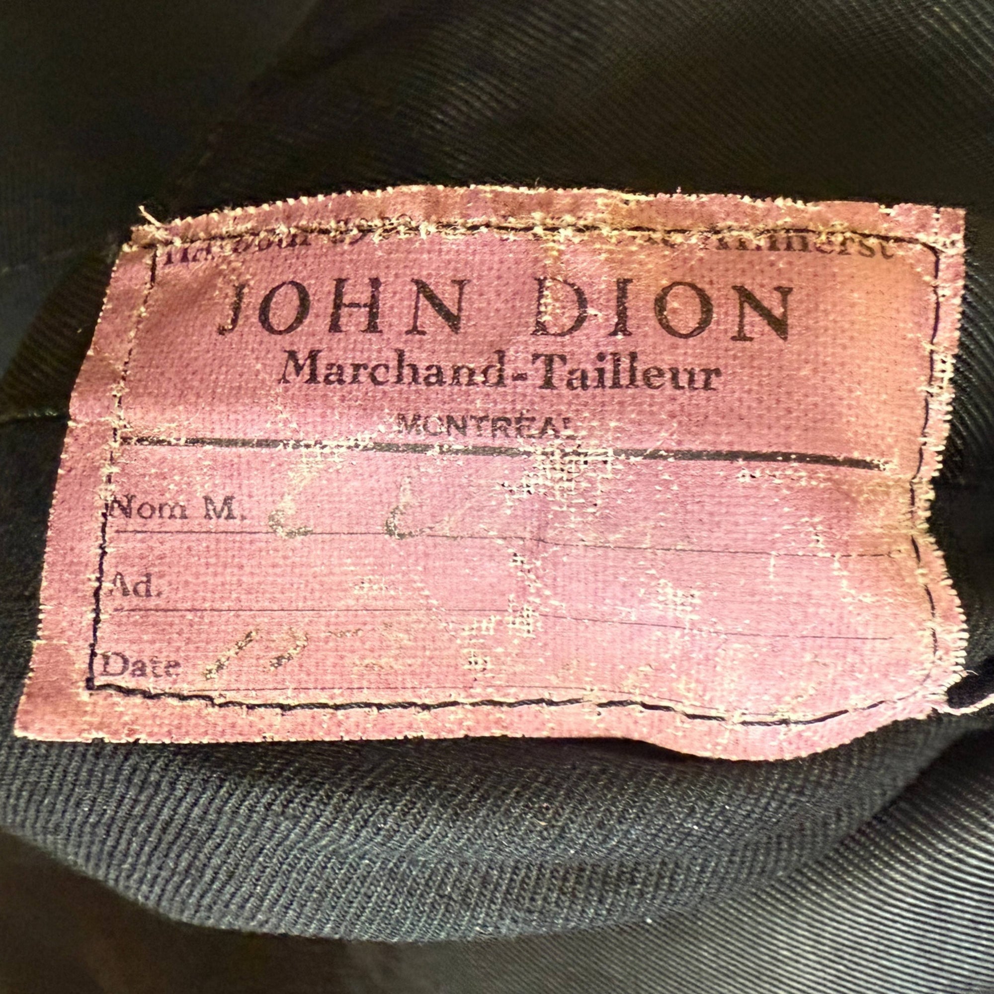 Antique 1920s Tuxedo by John Dion Merchant Tailor, Montreal Size Small