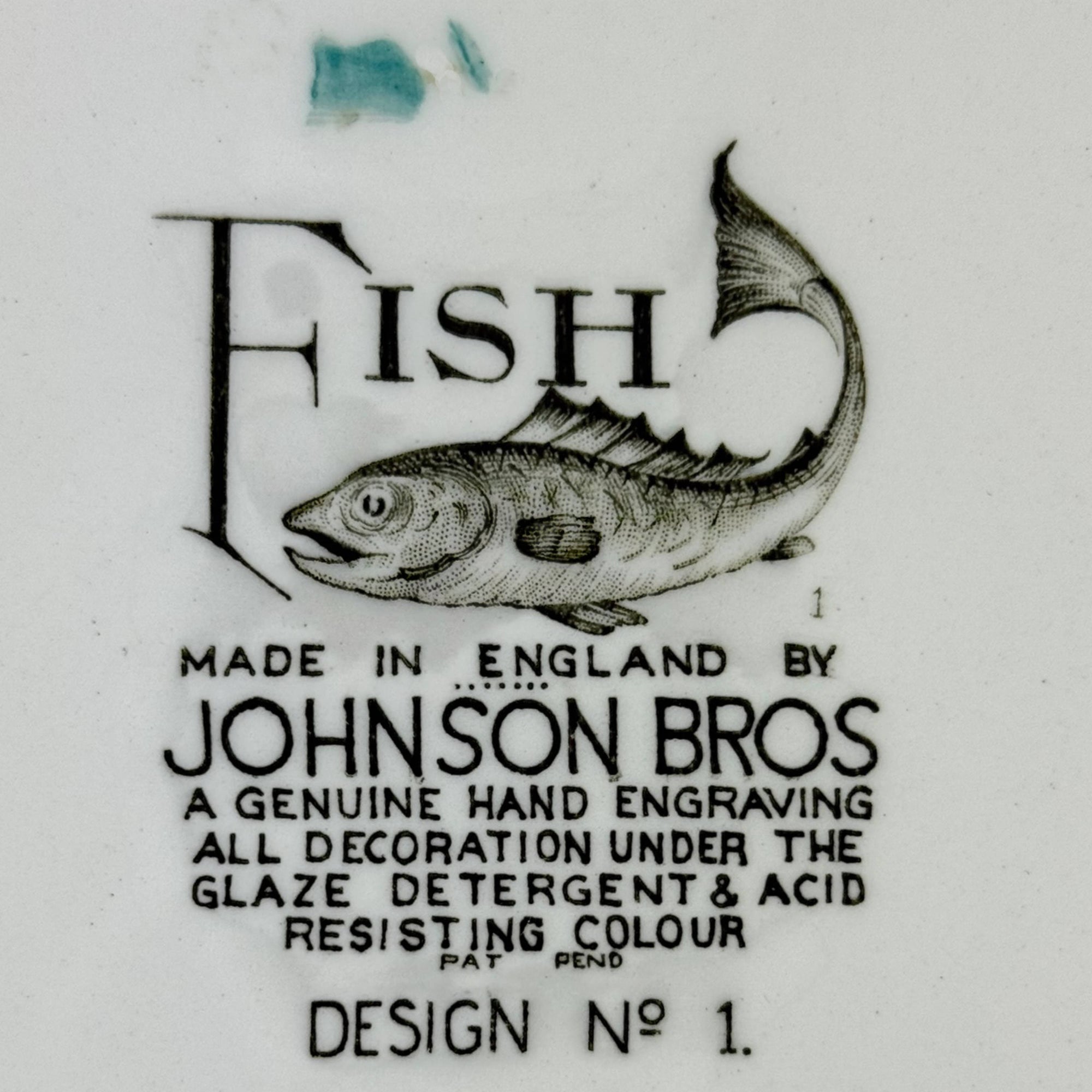 Vintage 1950s Johnson Brothers Fish Pattern Dinner Plate Crayfish Design 1 10 3/8” by 9 1/2”