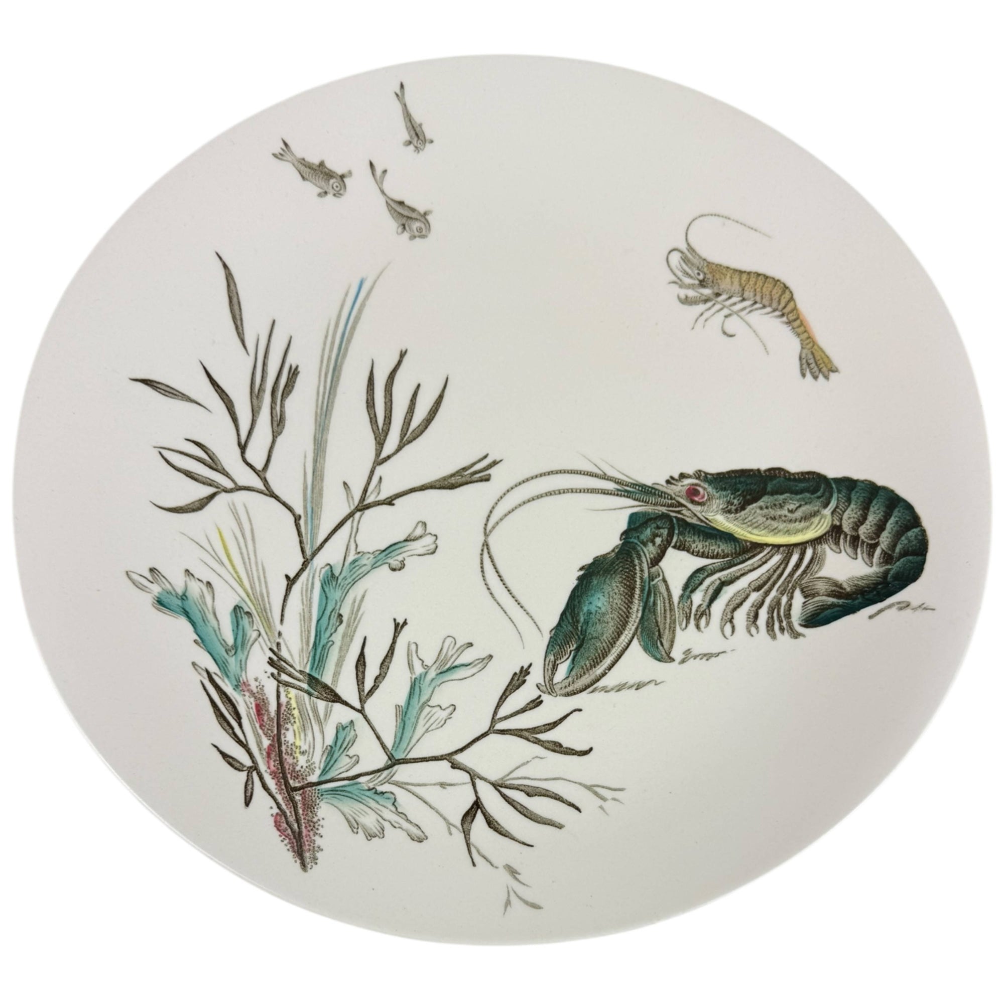 Vintage 1950s Johnson Brothers Fish Pattern Dinner Plate Crayfish Design 1 10 3/8” by 9 1/2”
