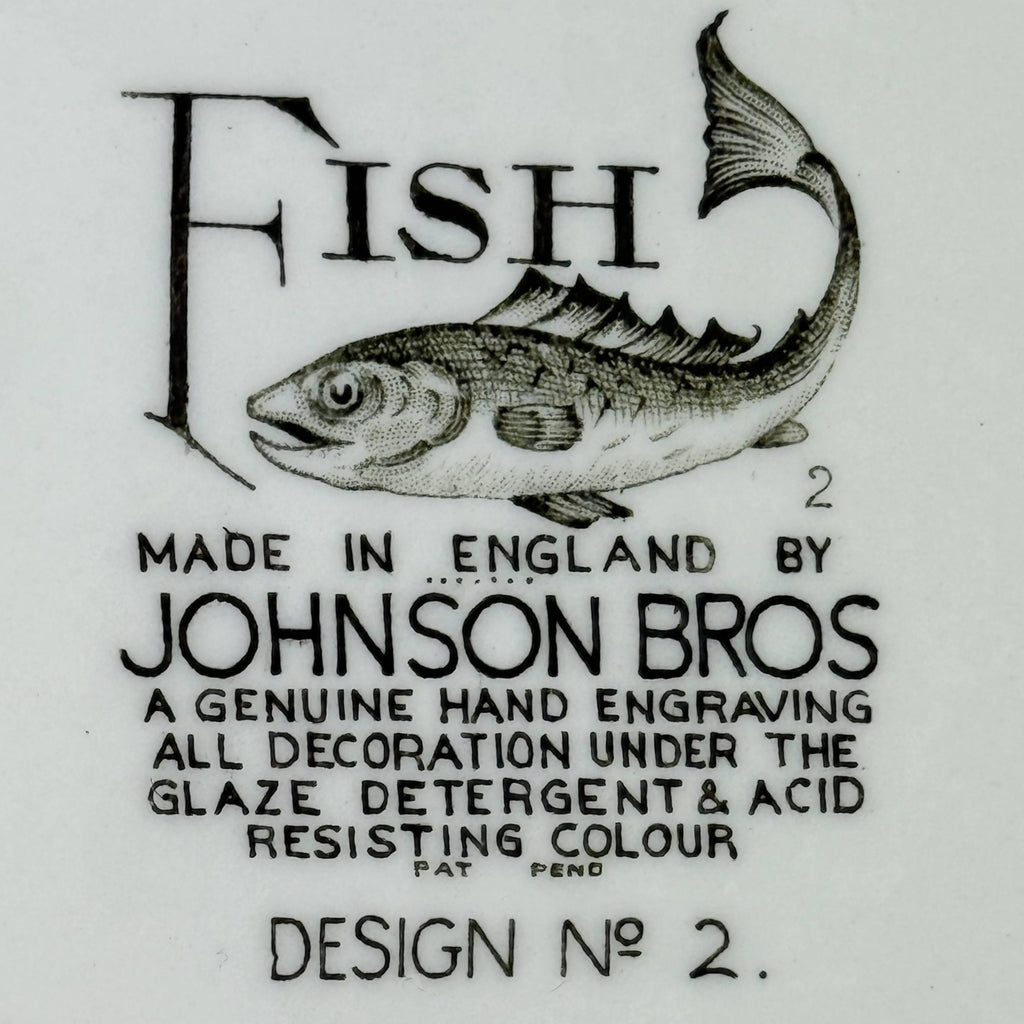 Vintage 1950s Johnson Brothers Fish Pattern Dinner Plate Crayfish Design 2 10 3/8” by 9 1/2”