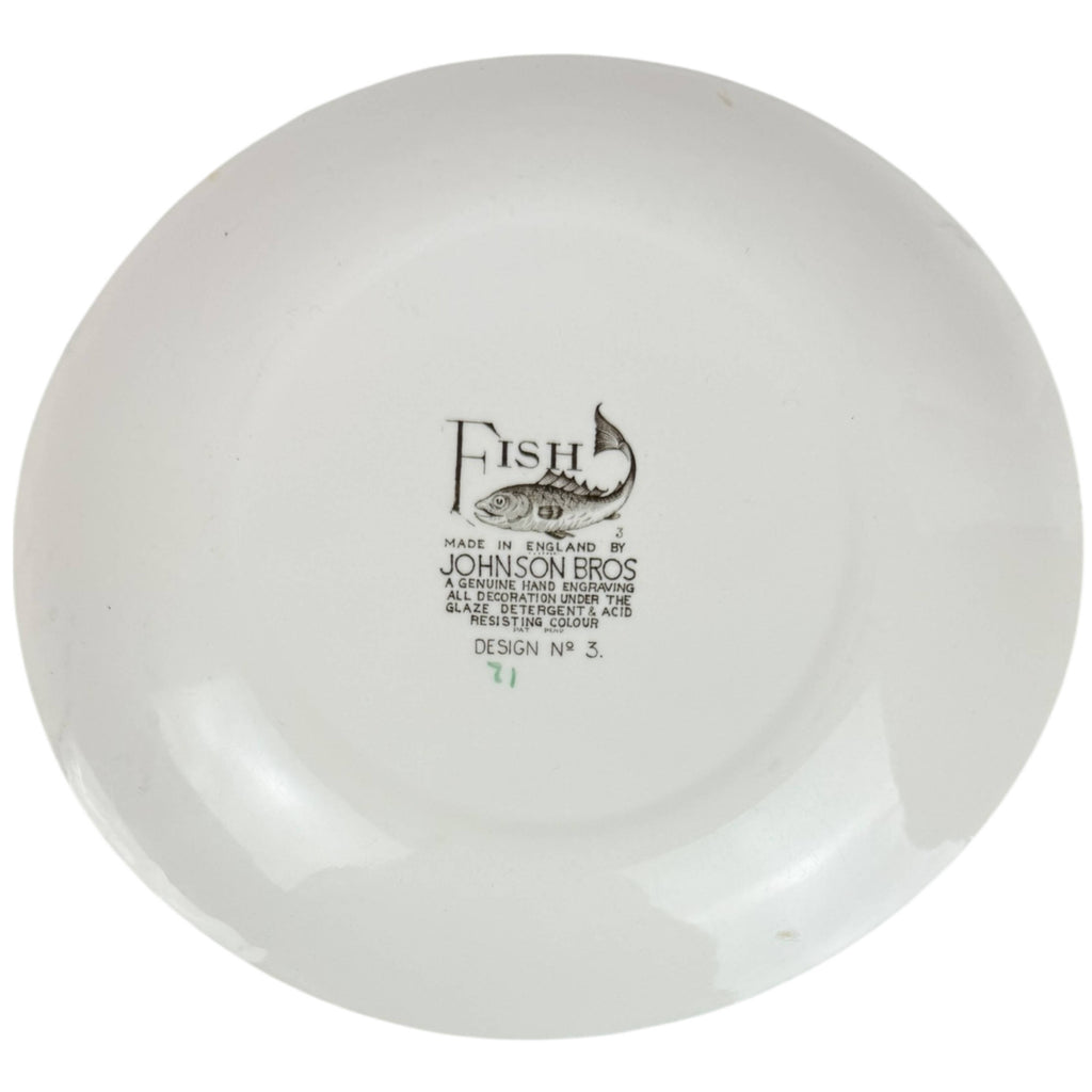 Vintage 1950s Johnson Brothers Fish Pattern Dinner Plate Design 3 10 3/8” by 9 1/2”