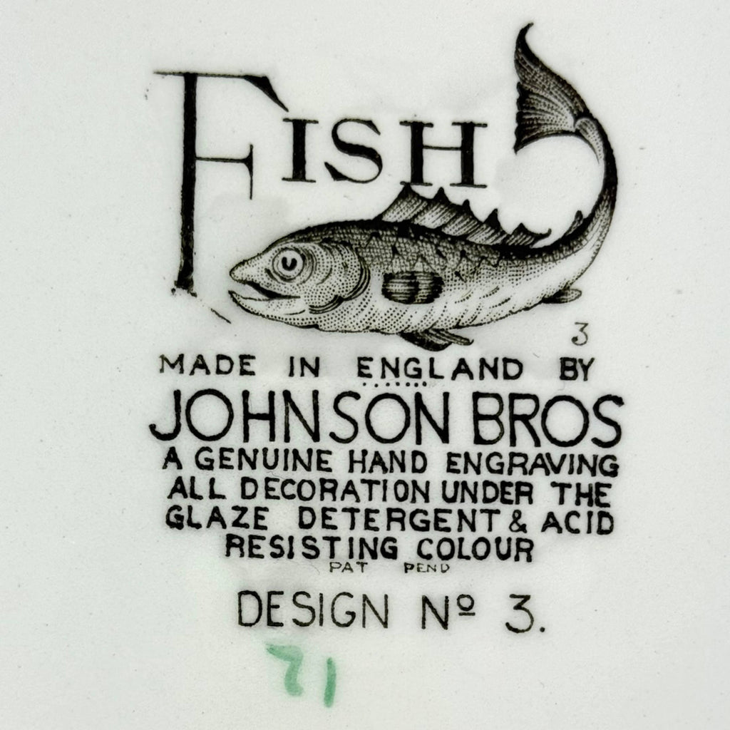 Vintage 1950s Johnson Brothers Fish Pattern Dinner Plate Design 3 10 3/8” by 9 1/2”