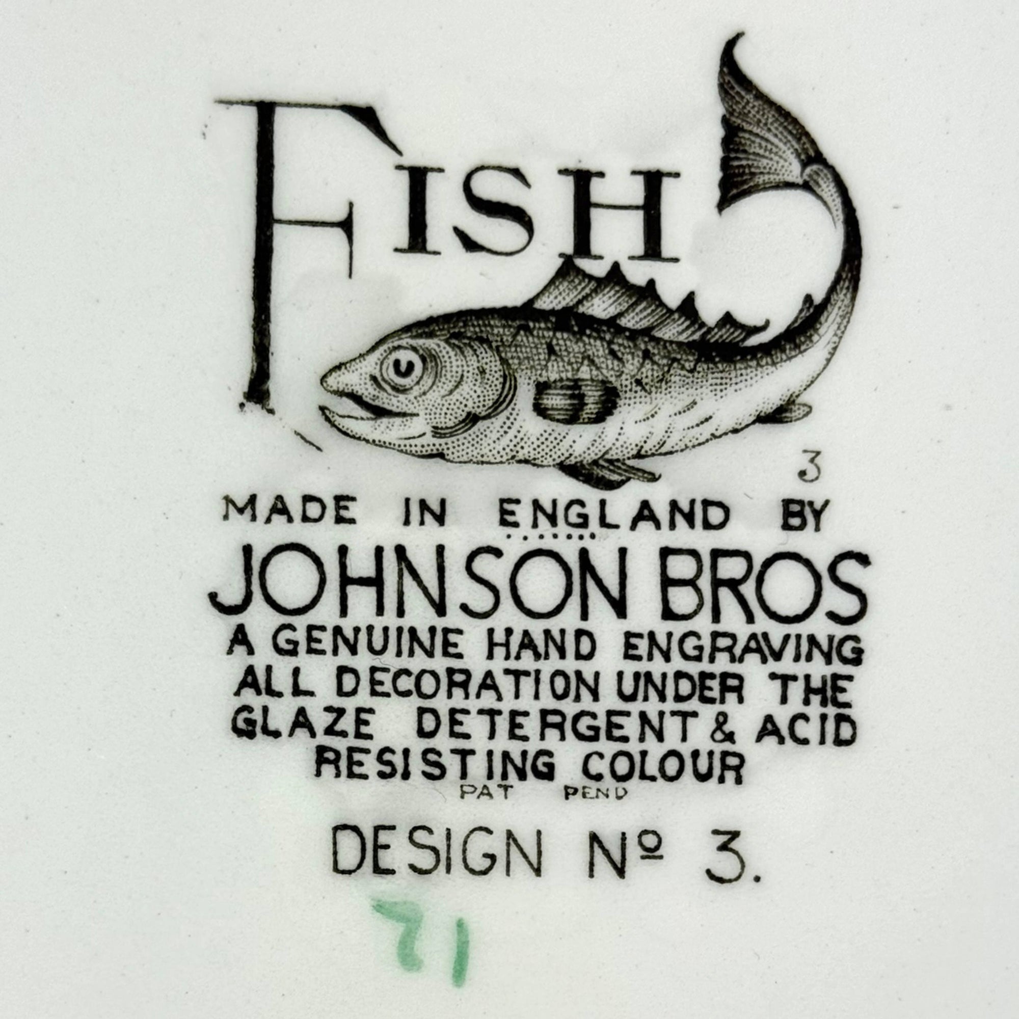 Vintage 1950s Johnson Brothers Fish Pattern Dinner Plate Design 3 10 3/8” by 9 1/2”