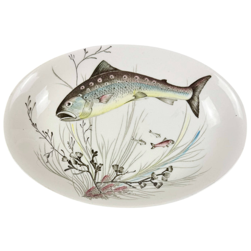 Vintage 1950s Johnson Brothers Fish Pattern Relish Bowl or Gravy Underplate 8”