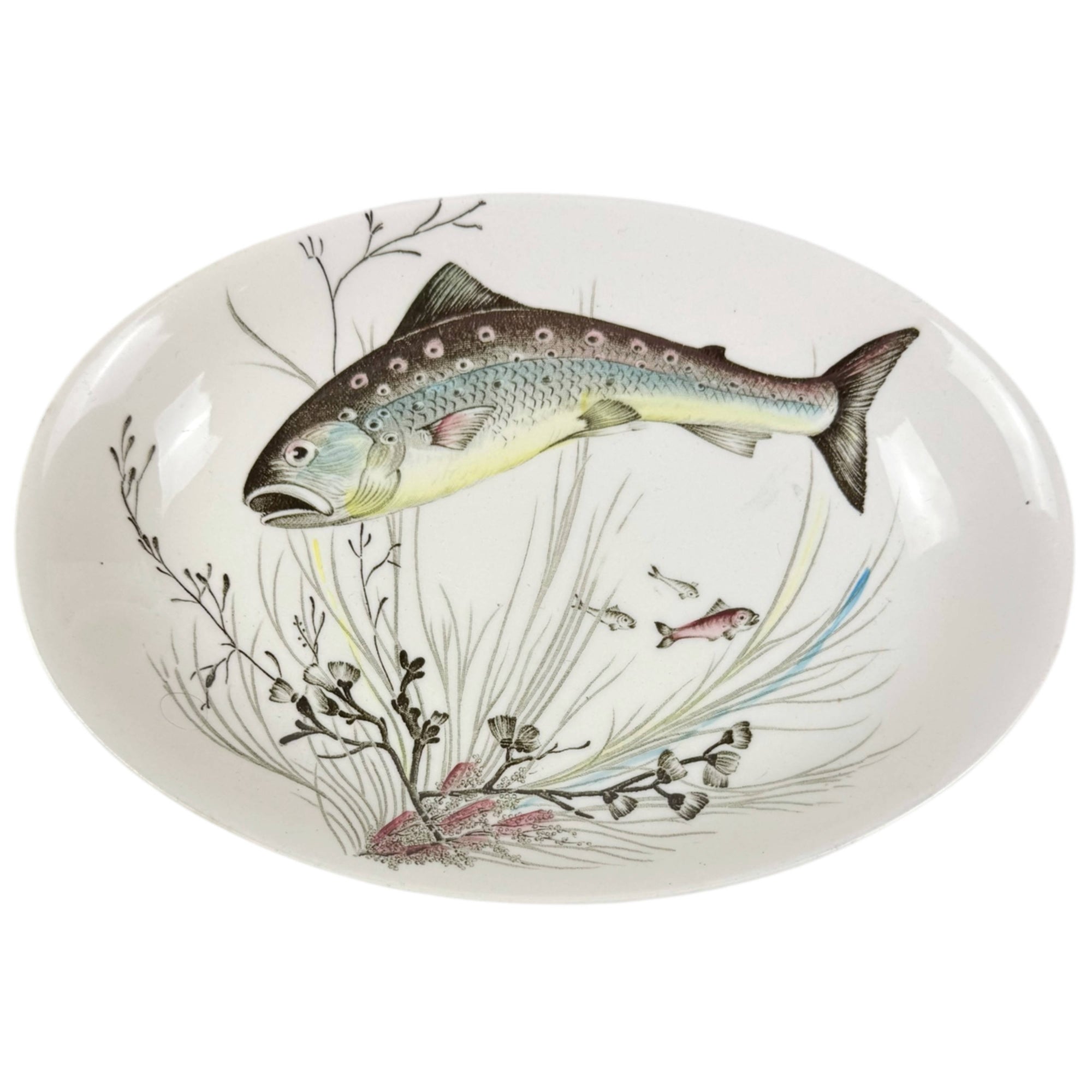 Vintage 1950s Johnson Brothers Fish Pattern Relish Bowl or Gravy Underplate 8”