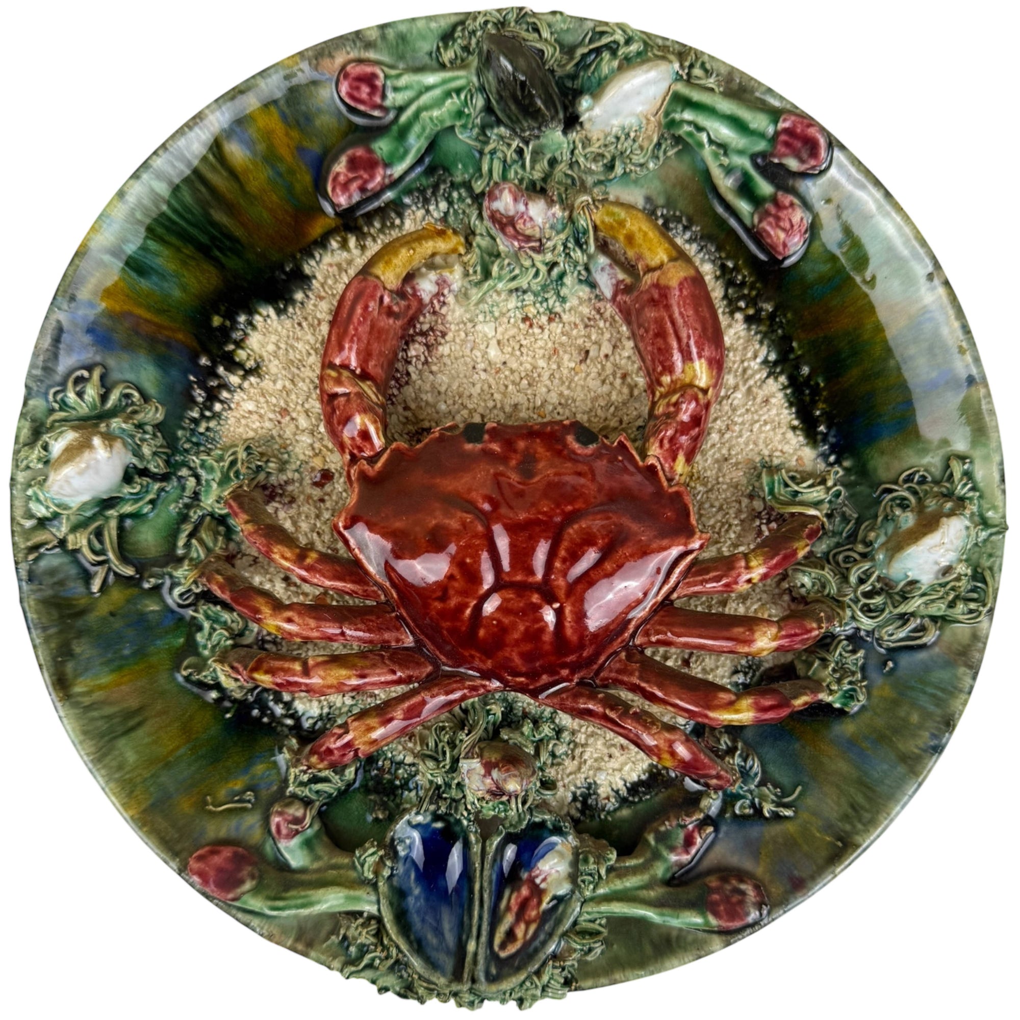 Vintage Portuguese Pottery Crab Plate Palissy Majolica Jose Alvaro Portugal