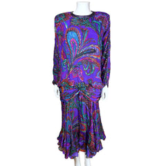 1980s Vintage Judith Ann Creations Dress Indian Silk Size M