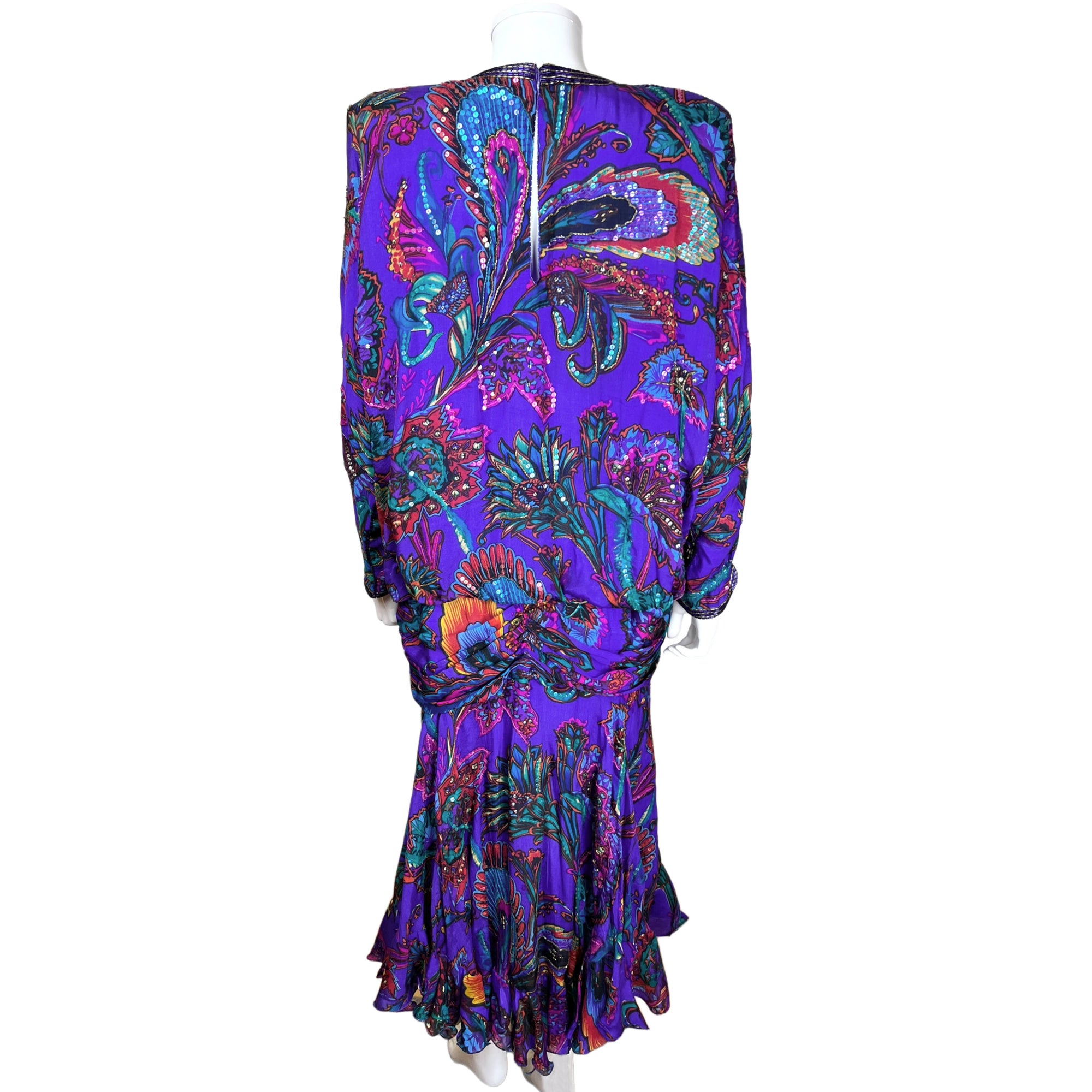 1980s Vintage Judith Ann Creations Dress Indian Silk Size M