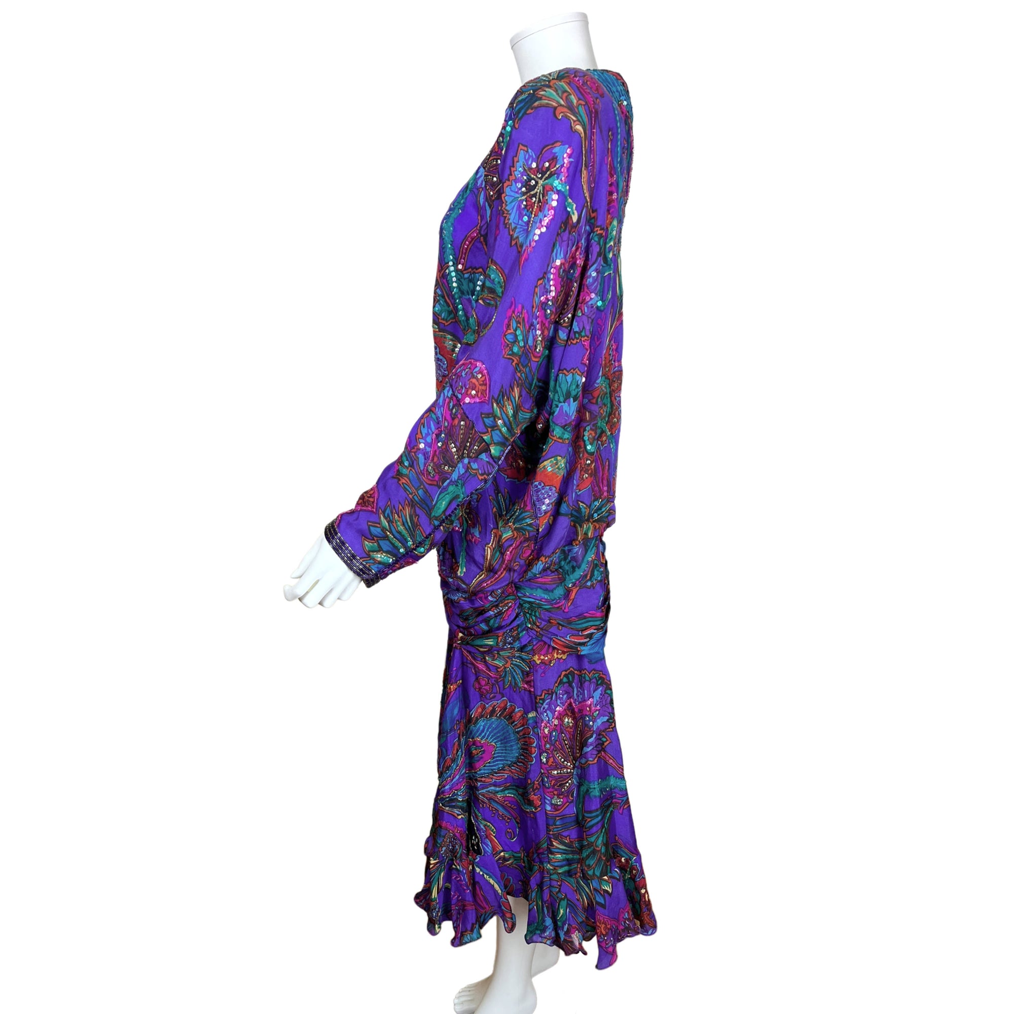 1980s Vintage Judith Ann Creations Dress Indian Silk Size M